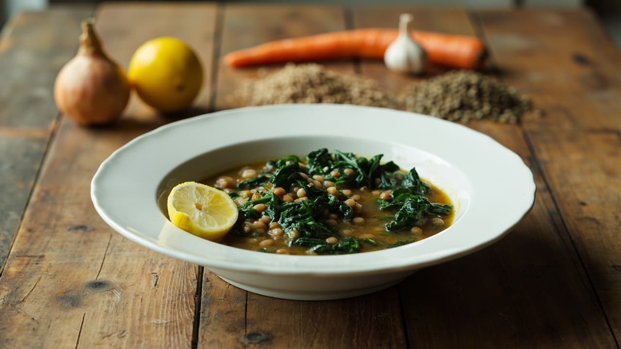 Gentle lentils simmered with spinach and lemon