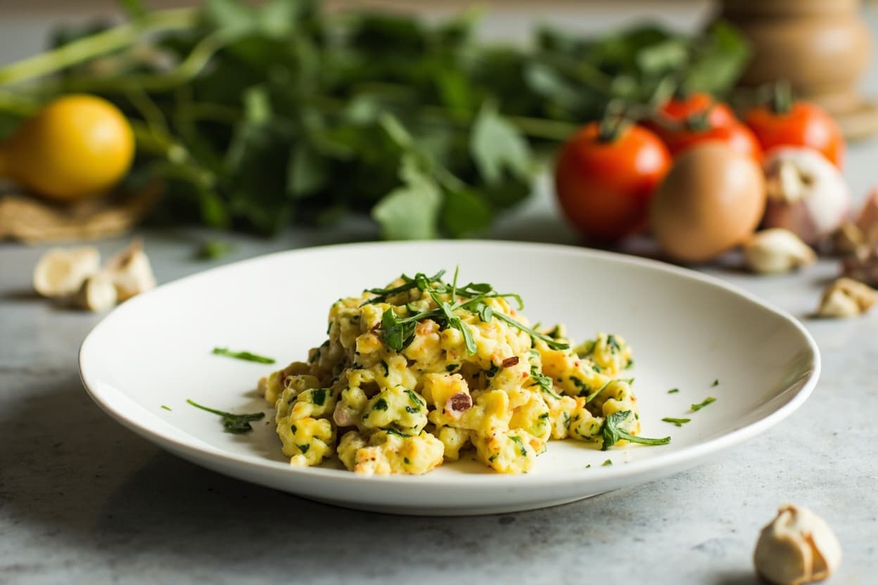 Gentle zucchini and garlic egg scramble