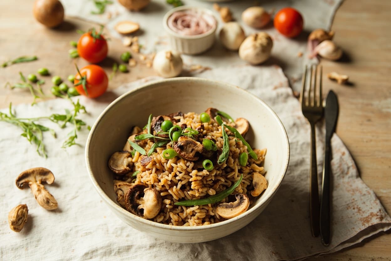 Ginger Soy Brown Rice Mushroom Bowl