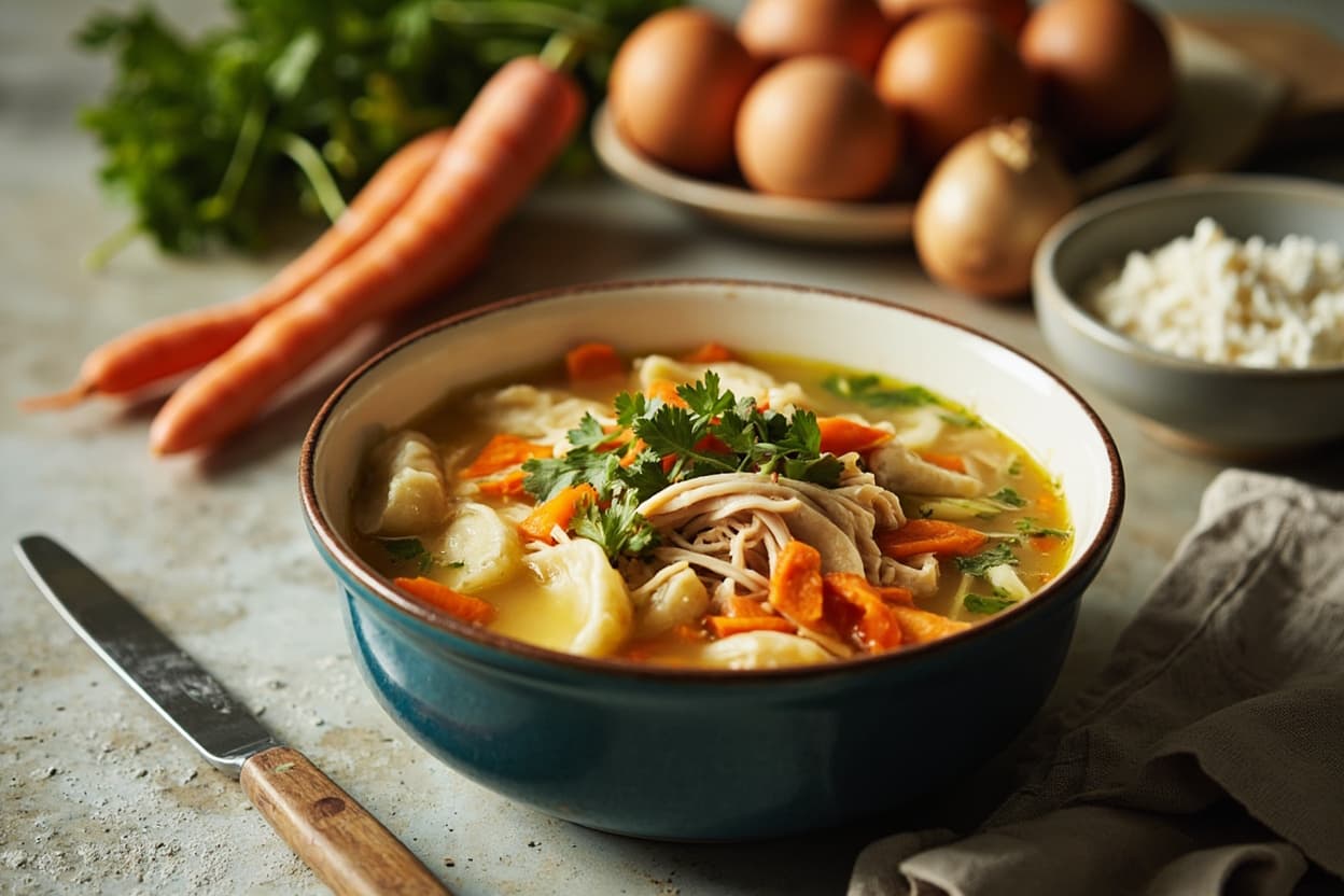 Golden Chicken Soup with Egg Dumplings