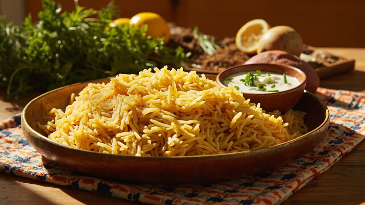 Golden Saffron Tahdig Polo with Herbed Yogurt