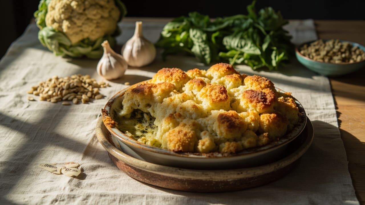 Gratin de Chou-Fleur au Pesto de Graines de Tournesol