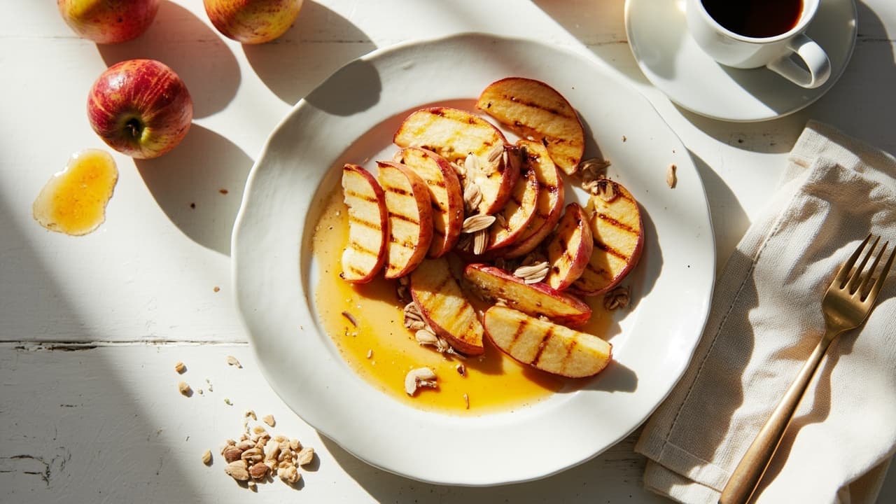 Grilled Apple Slices with Honey, Fennel Seed, and Almonds