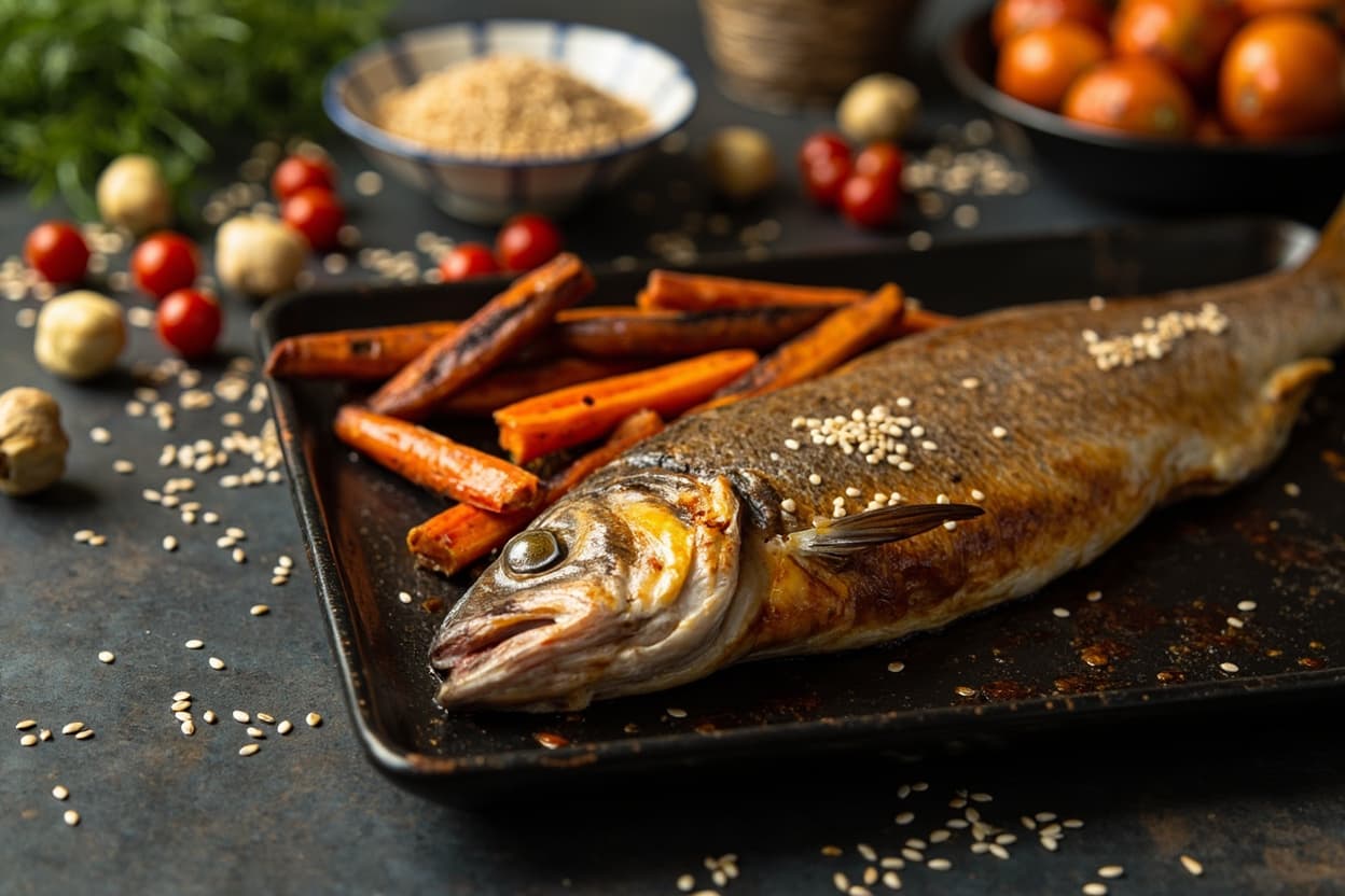 Grilled Soy-Ginger Trout Traybake