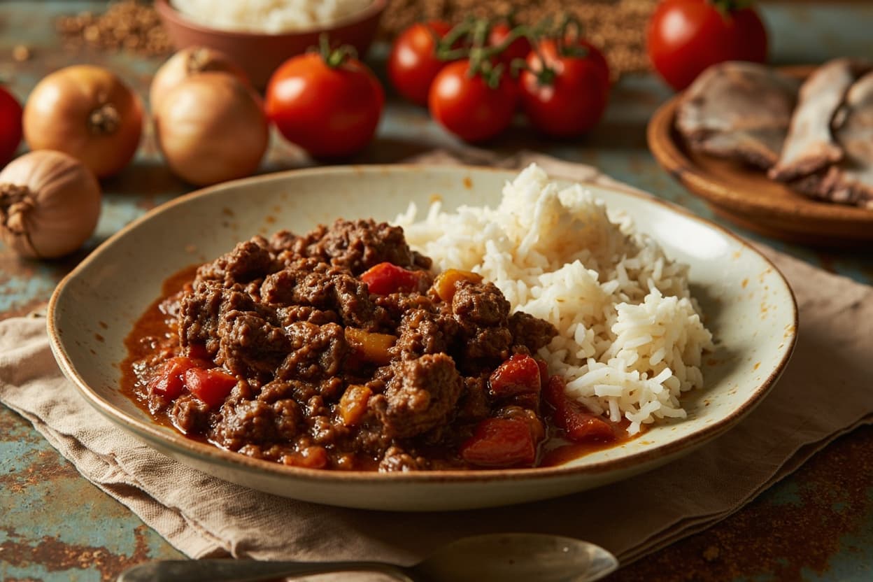 Ground Beef Seco Braised with Tomato and Onion