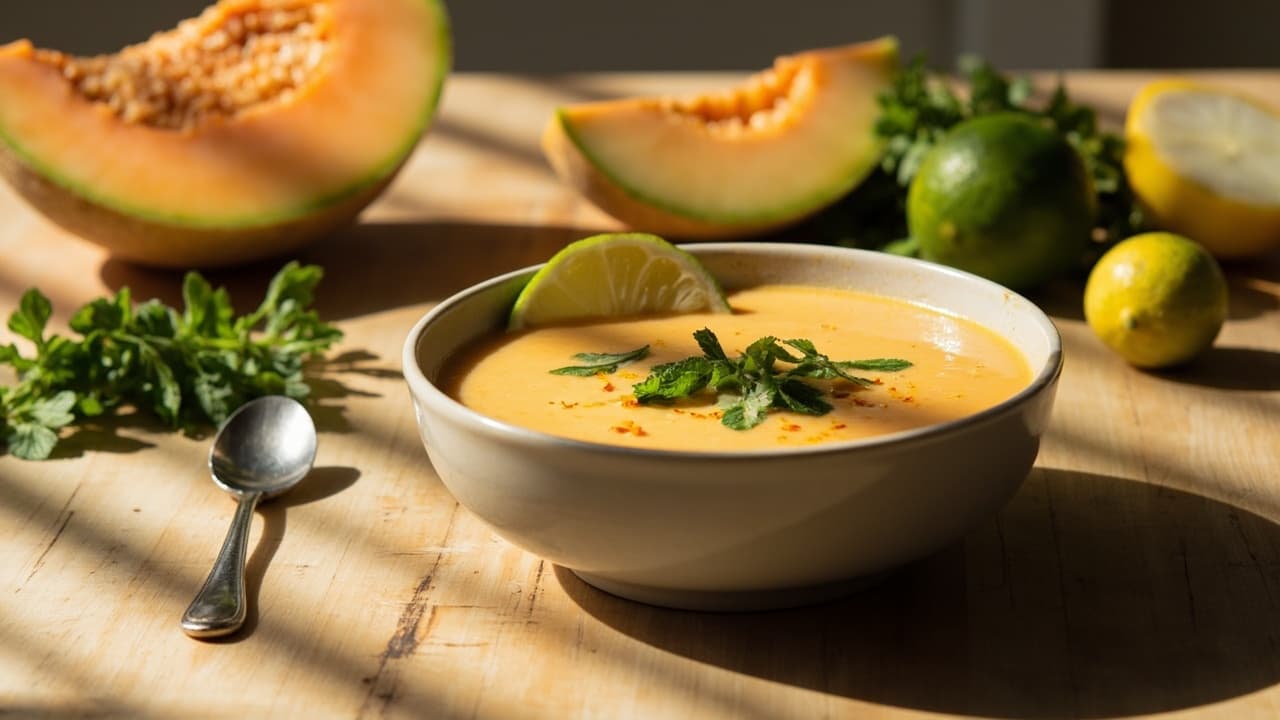 Honey Cantaloupe Soup with Mint and Lime