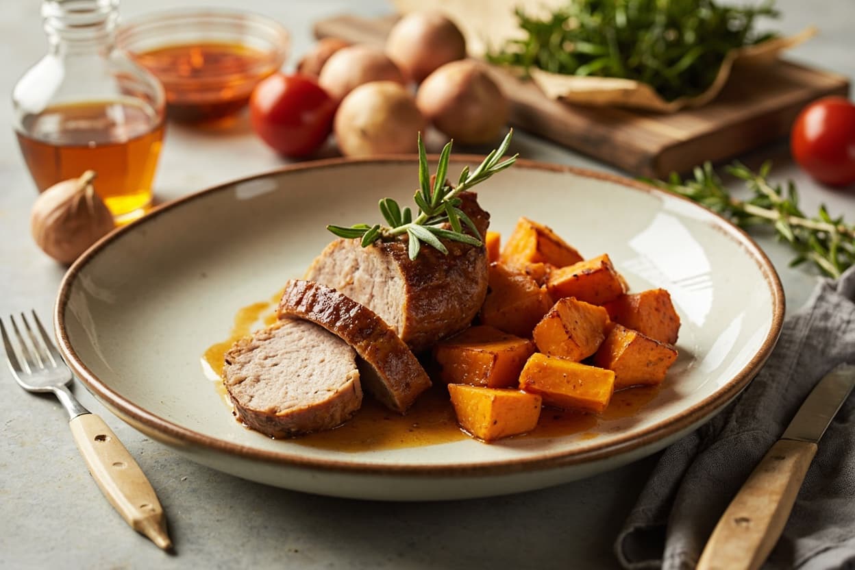 Honey-Mustard Pork Loin with Sweet Potato