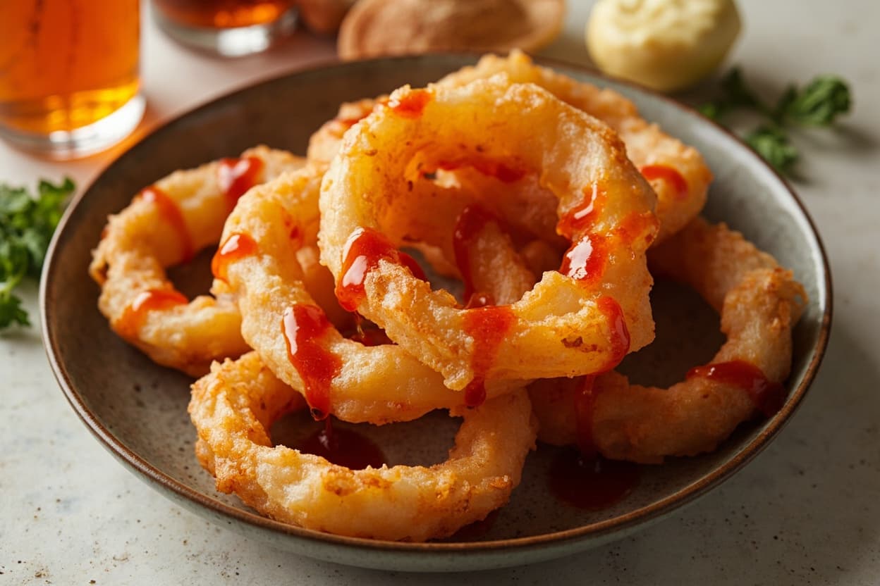 Hot Sauce Glazed Onion Rings