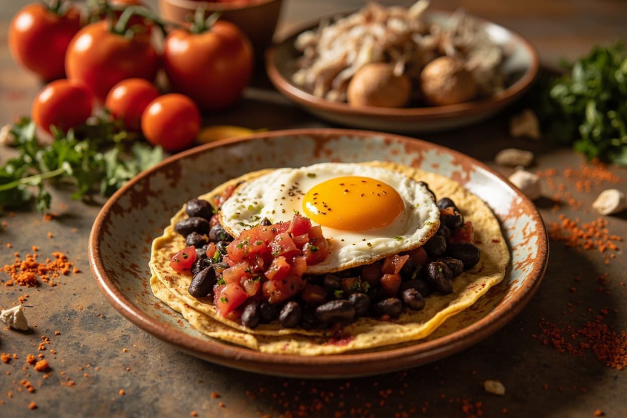 Huevos Rancheros with Black Beans and Salsa