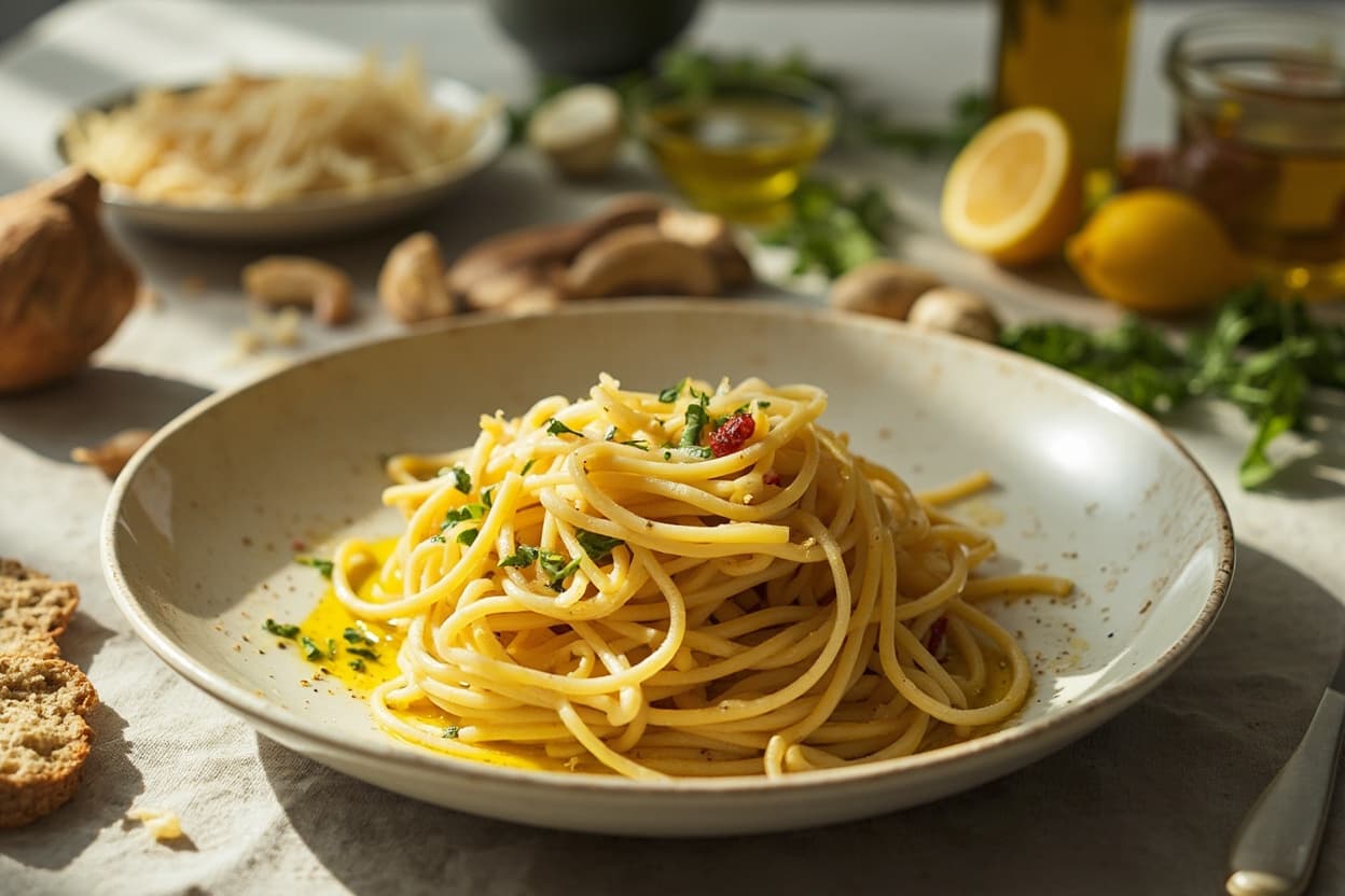 Improvised Garlic and Olive Oil Pasta
