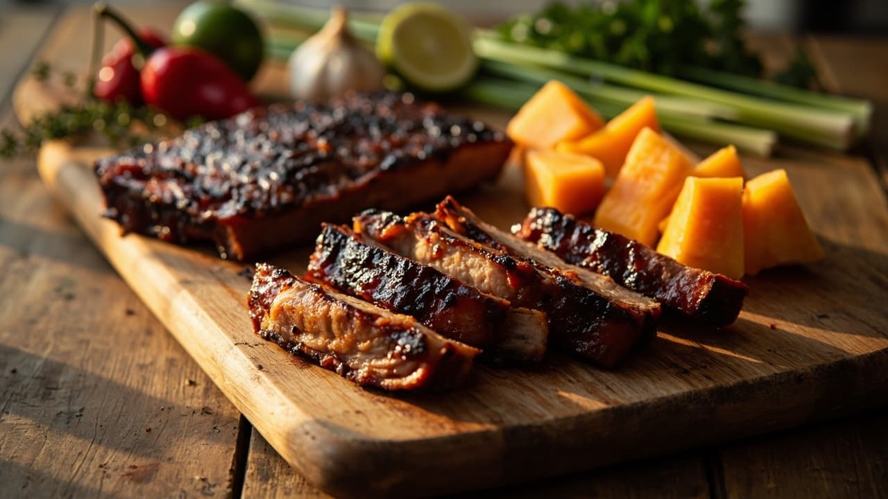 Jerk Glazed Pork Belly with Cantaloupe