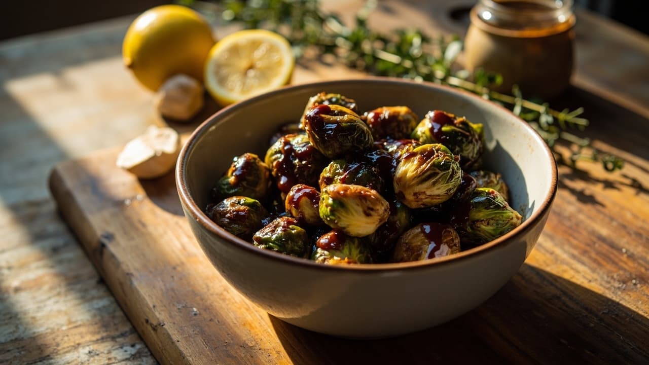 Jerk Roasted Brussels Sprouts with Balsamic