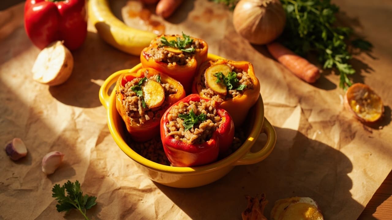 Jollof Rice-Stuffed Bell Peppers