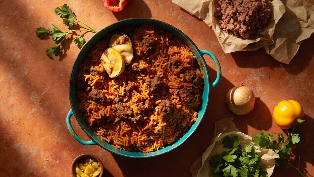 Jollof Spiced Ground Beef Skillet
