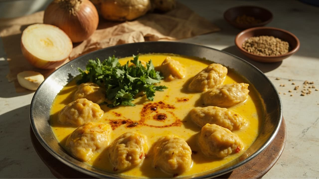 Kadhi Pakora — Gram Flour Dumplings in Spiced Yogurt Broth