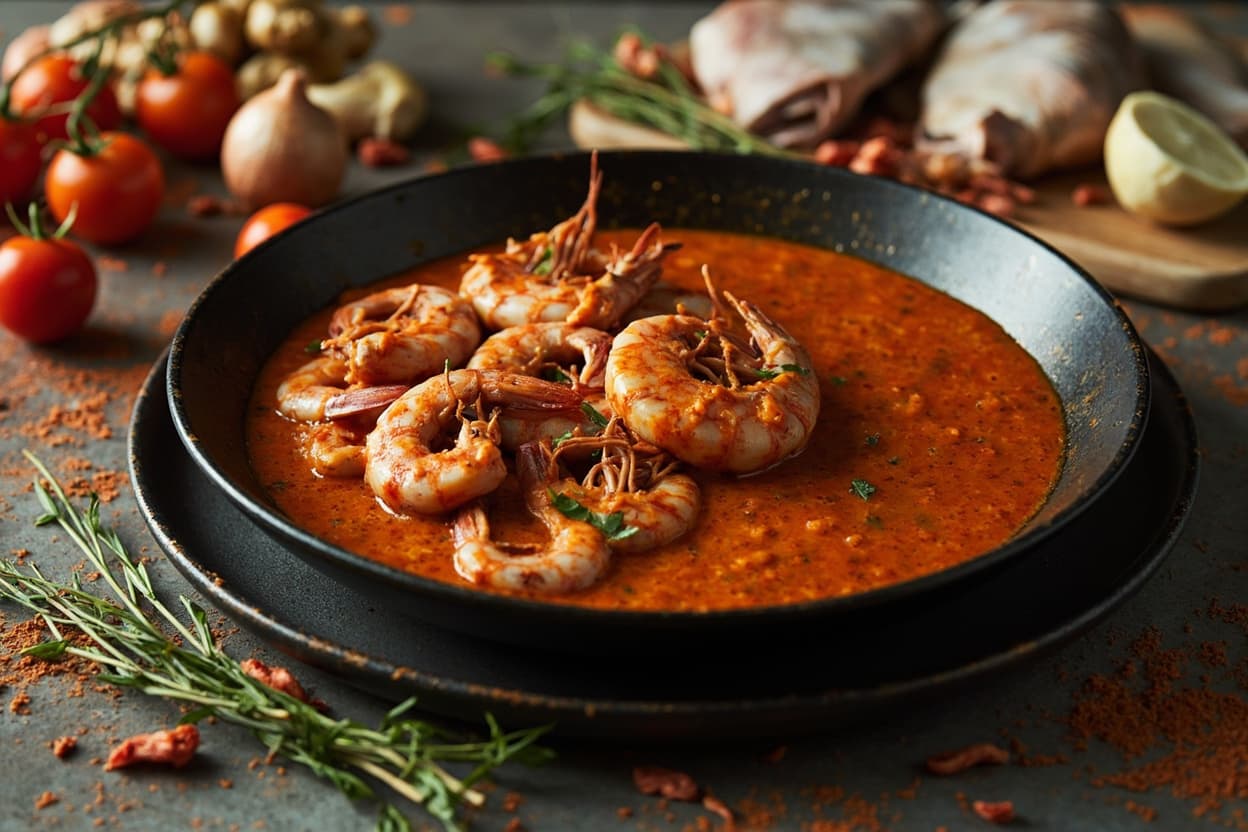 Karachi Prawn Masala, Ginger and Tomato