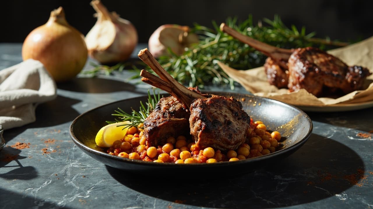 Lamb Chops with Smoked Paprika and Chickpeas