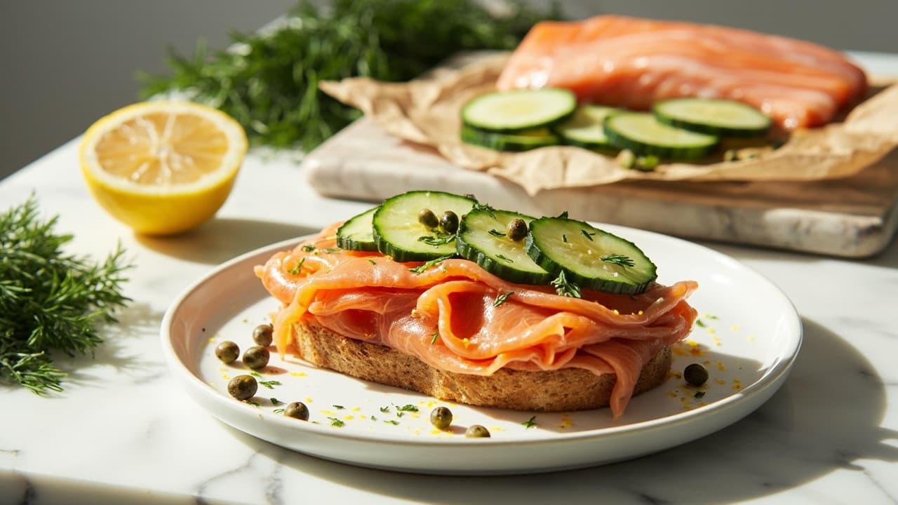 Lemon-Dill Salmon Open-Faced Sandwich with Capers