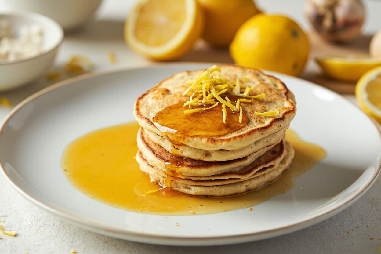 Lemon Ricotta Pancakes with Warm Honey