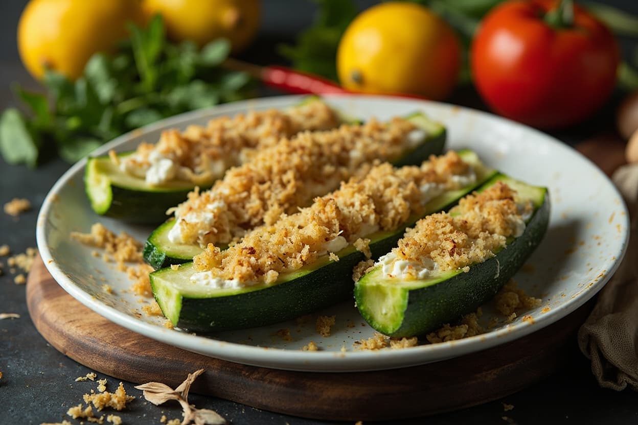 Lemon Ricotta Stuffed Zucchini Boats