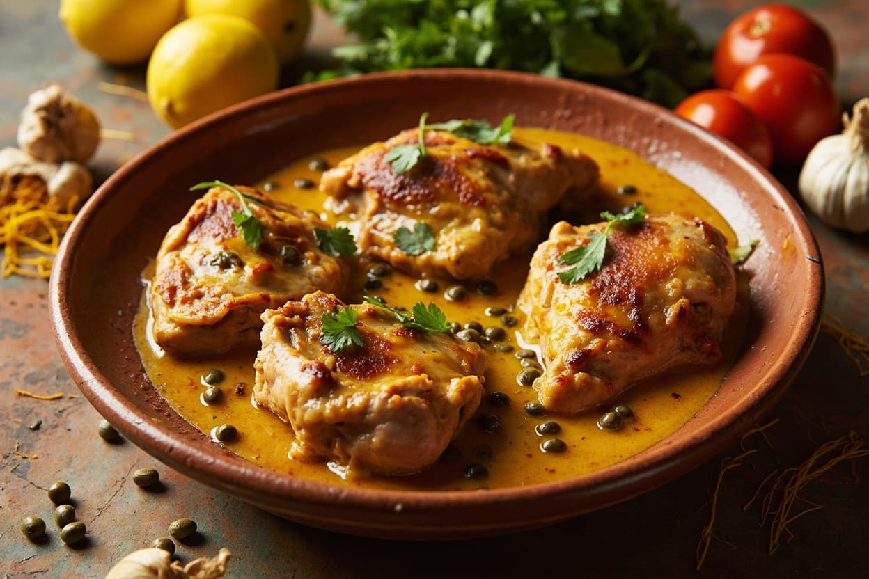 Lemon Saffron Chicken and Caper Skillet
