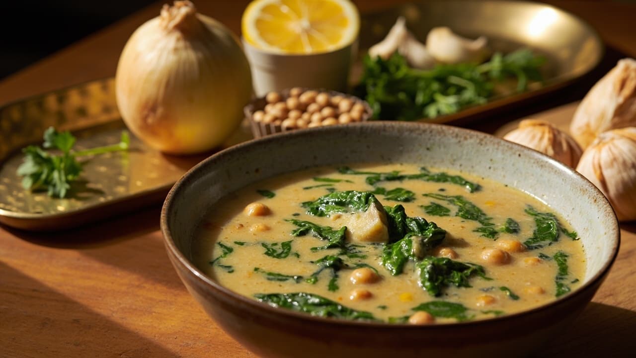 Lemon-Tahini Chickpea and Spinach Soup