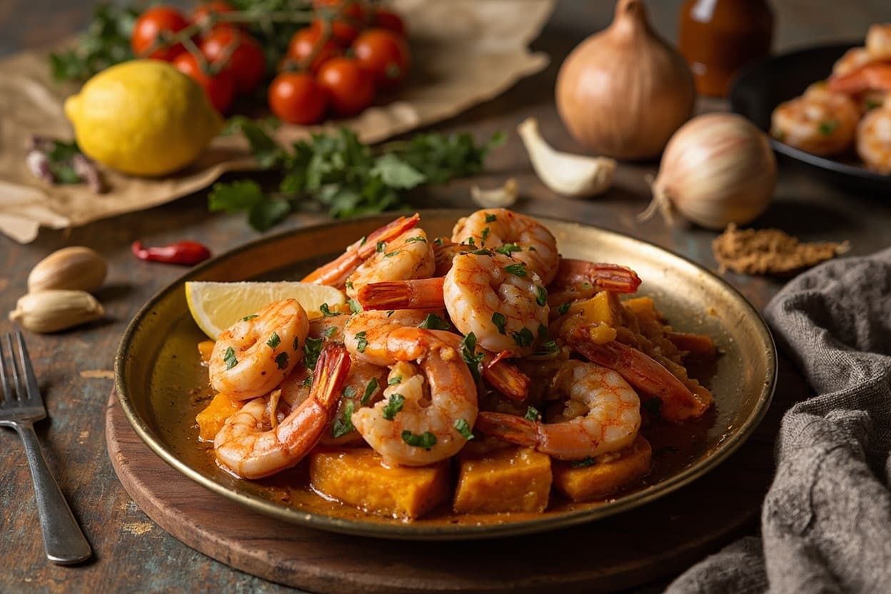Lemony Shrimp and Sweet Potato Skillet