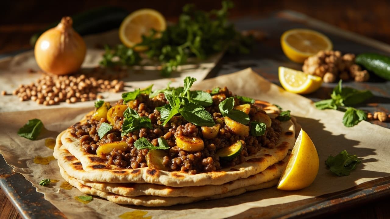 Lentil and Zucchini Flatbread with Cumin, Mint and Lemon