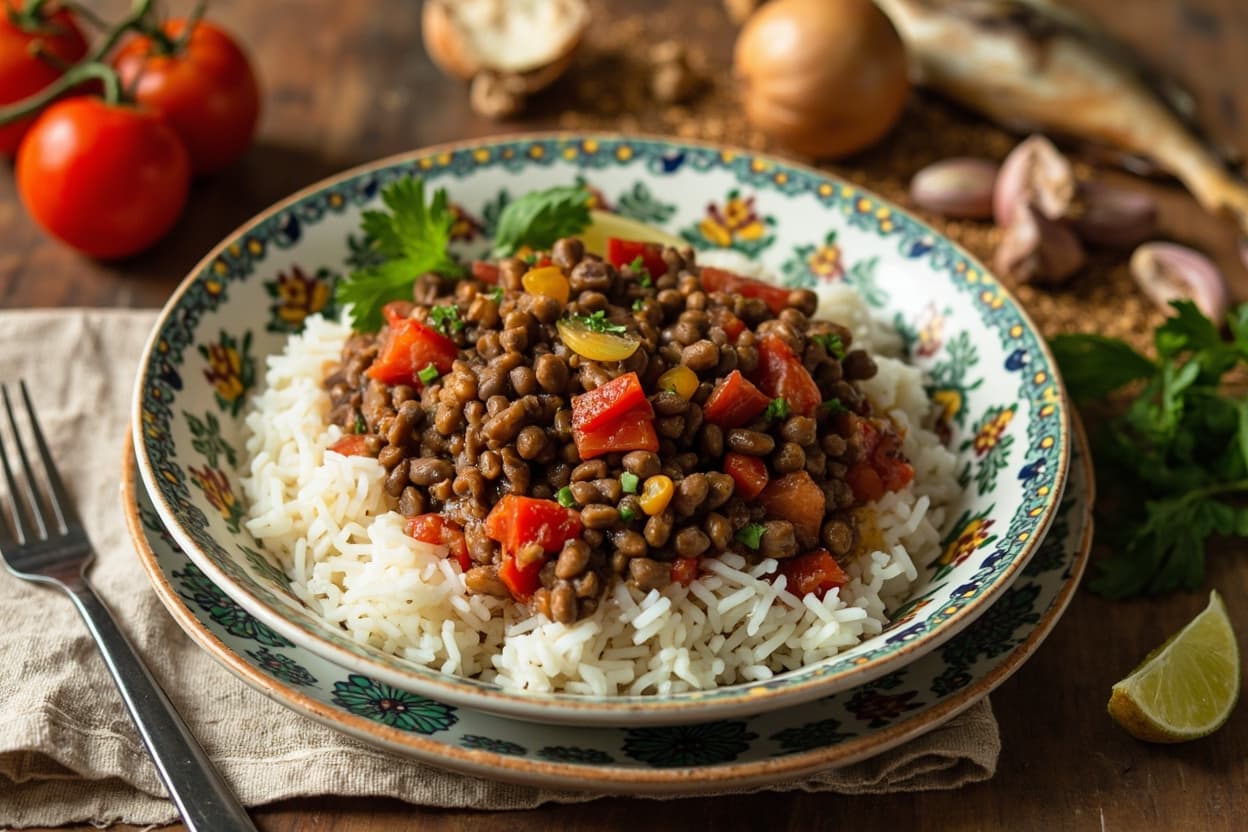 Lentil Menestra over White Rice