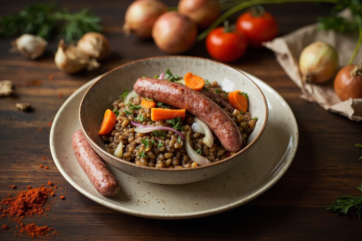 Lentils with Sausage and Sweet Onion