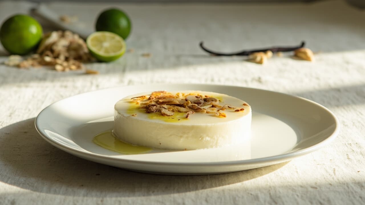 Lime and Coconut Panna Cotta with Toasted Almonds