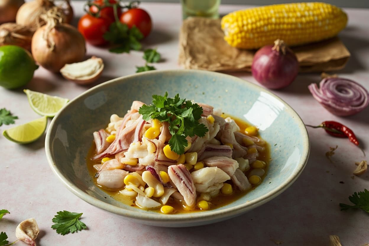 Lime-Cured Cod Ceviche with Corn and Red Onion