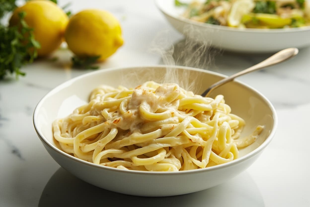 Microwave Creamy Lemon Garlic Pasta