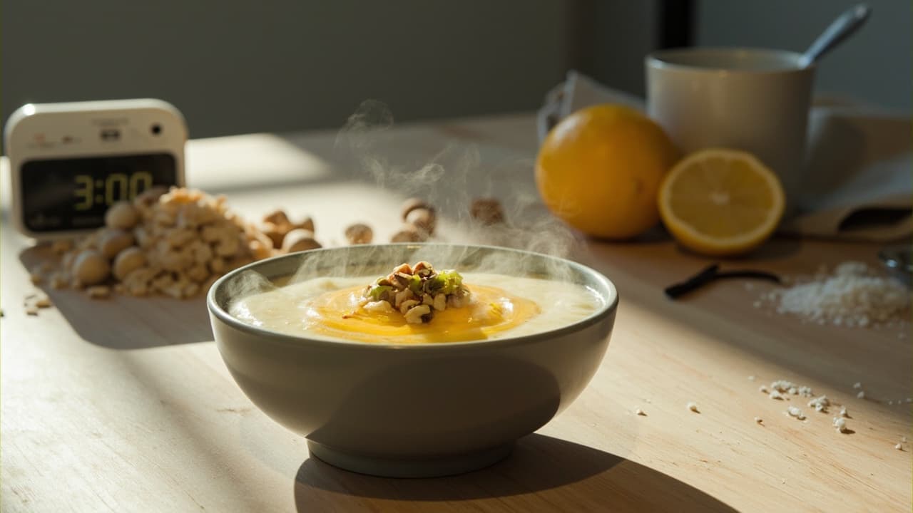 Microwave Honey-Lemon Rice Pudding with Pistachio