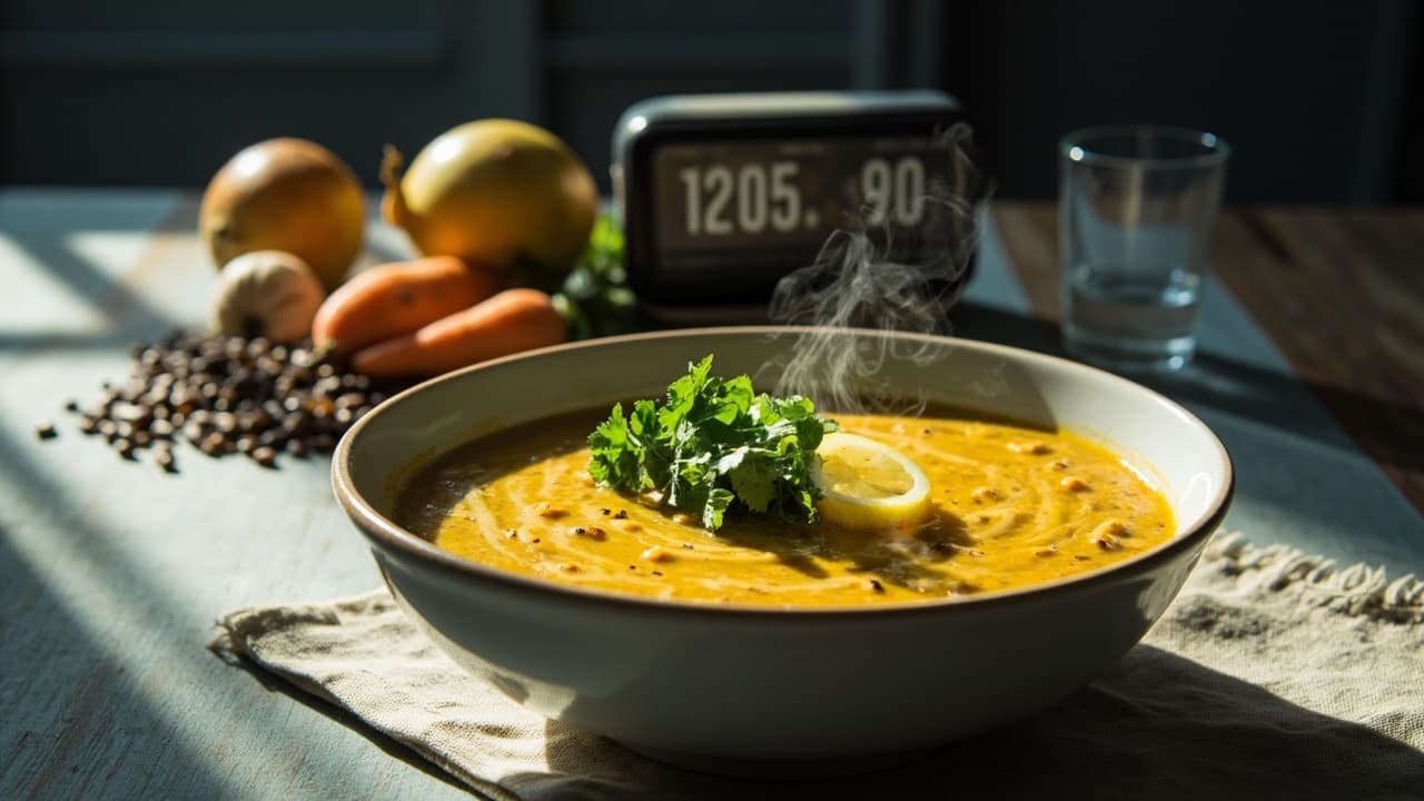 Microwave Spiced Lentil and Potato Soup