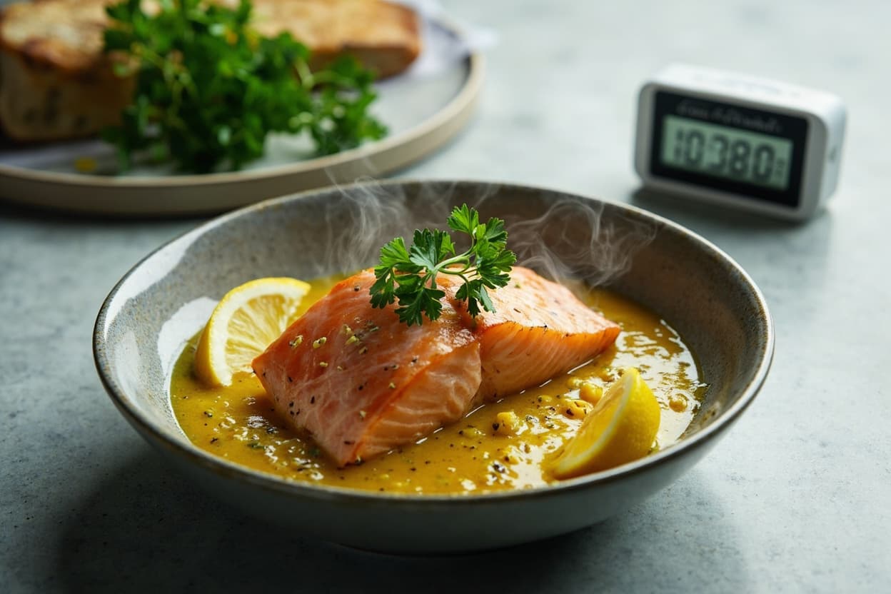 Microwave Steamed Salmon with Garlic Butter