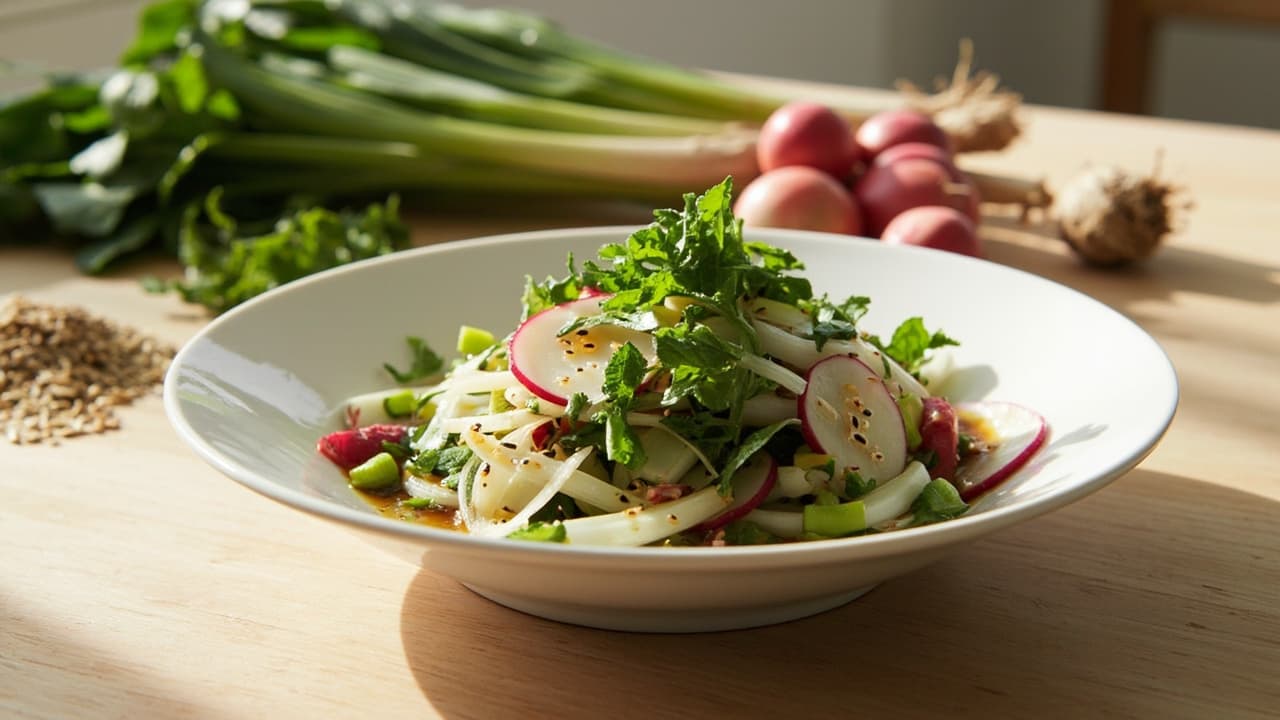Mint and Radish Salad with Sesame Oil