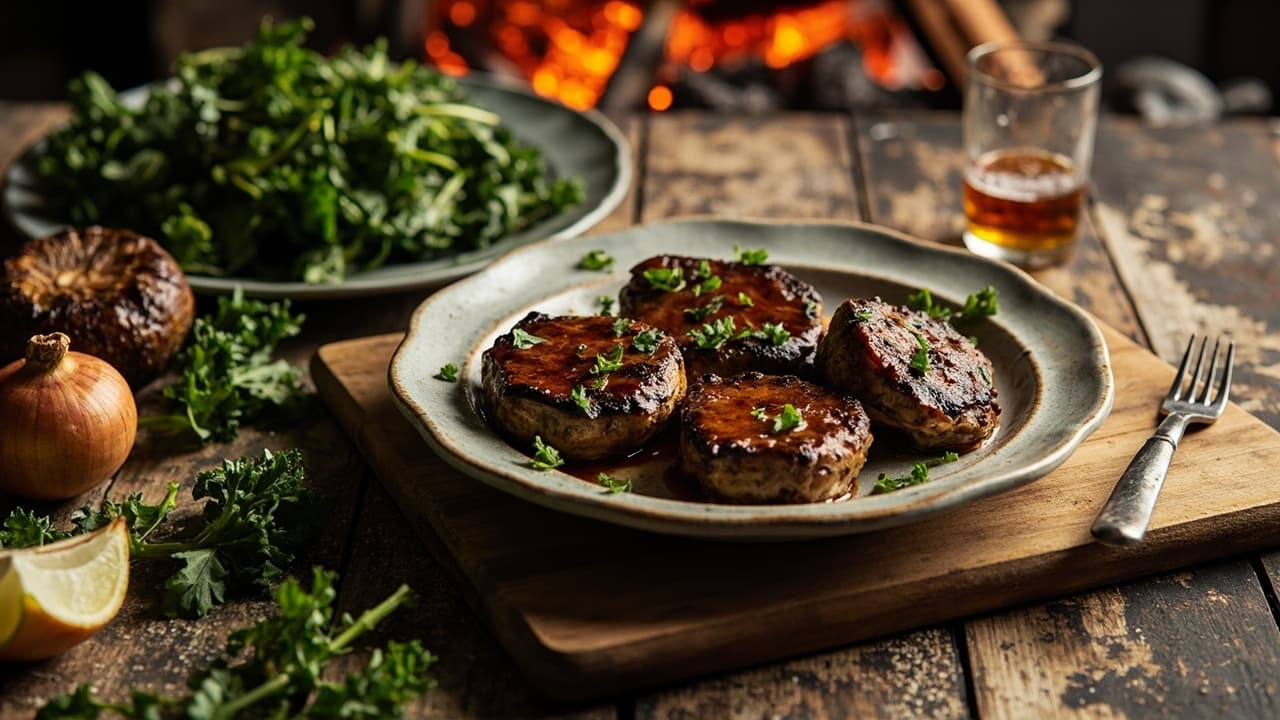 Mopane-Inspired Portobello Steaks with Kale and Maple Glaze