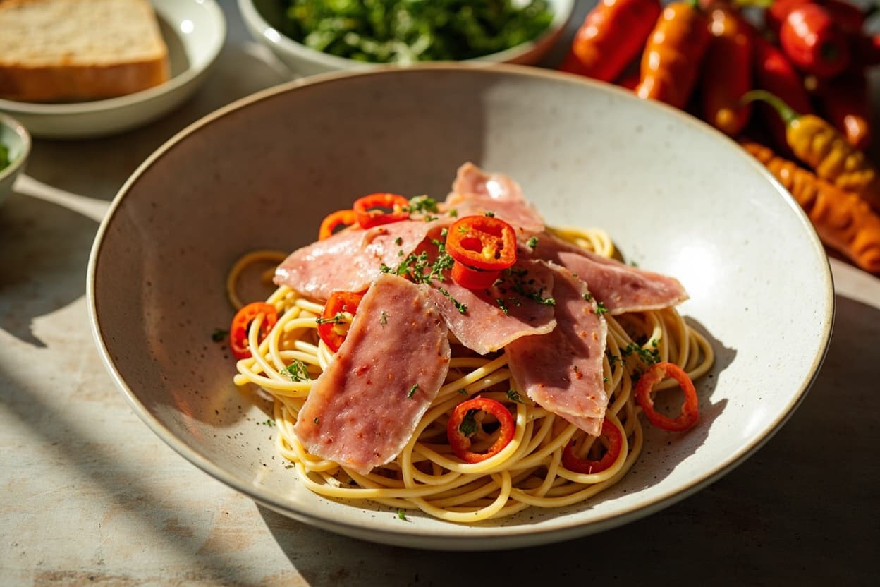 Mortadella and Pickled Chili Pasta