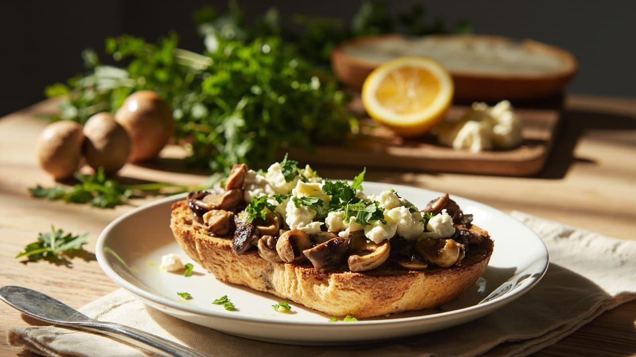 Mushroom and Feta Open Toast