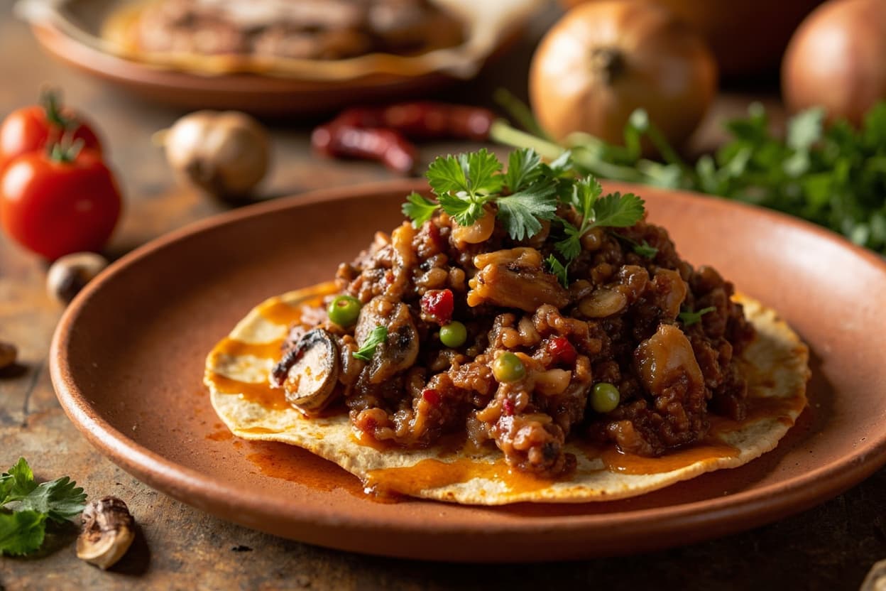 Mushroom and Pinto Bean Tinga Tostadas