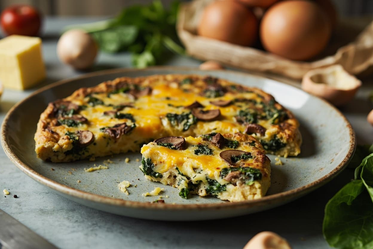 Mushroom Cheddar Frittata with Spinach