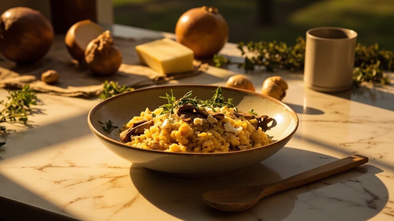 Mushroom Risotto with Saffron and Feta