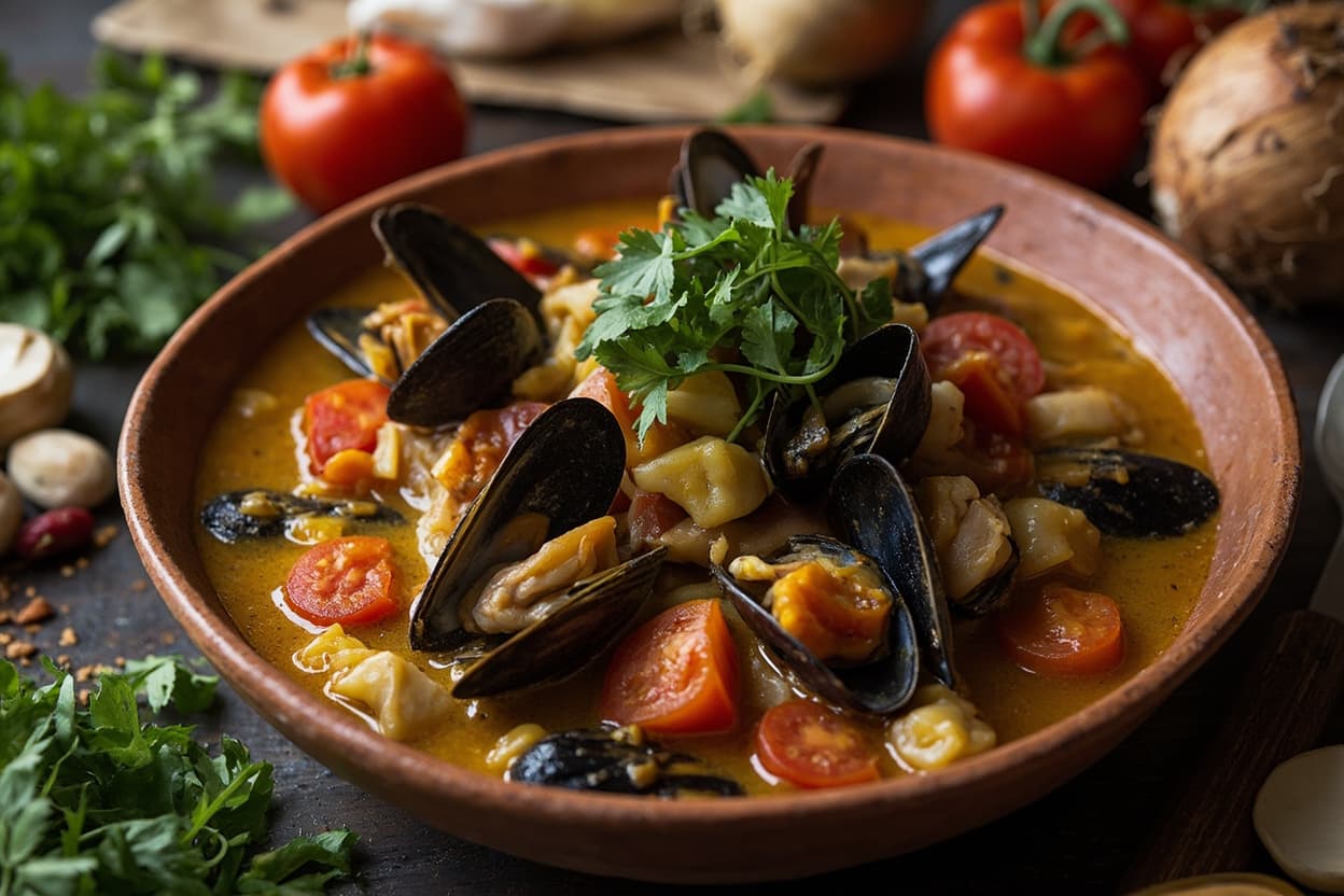 Mussel Moqueca in Coconut Pepper Broth