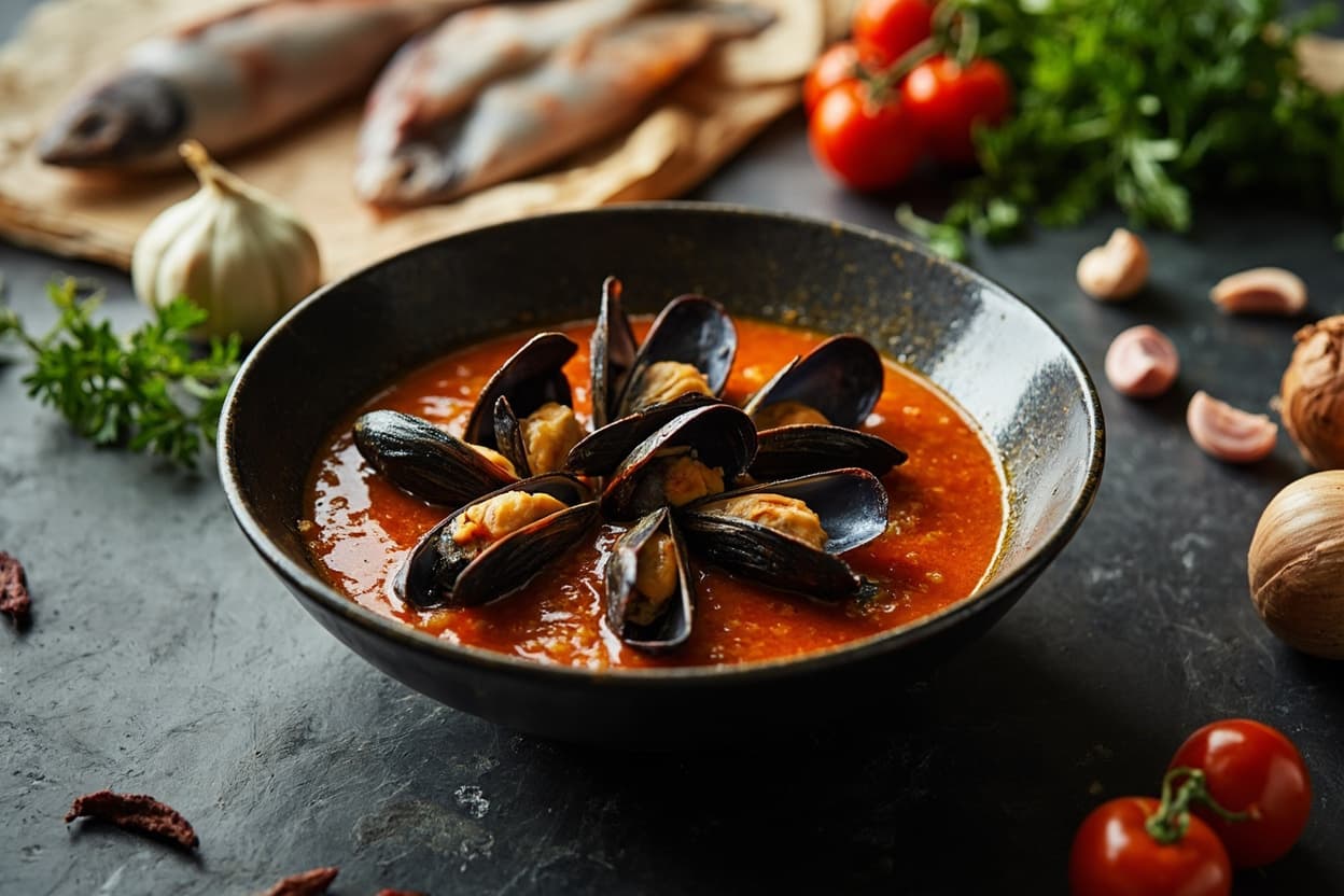 Mussels a la Marinera in Garlic Tomato Broth