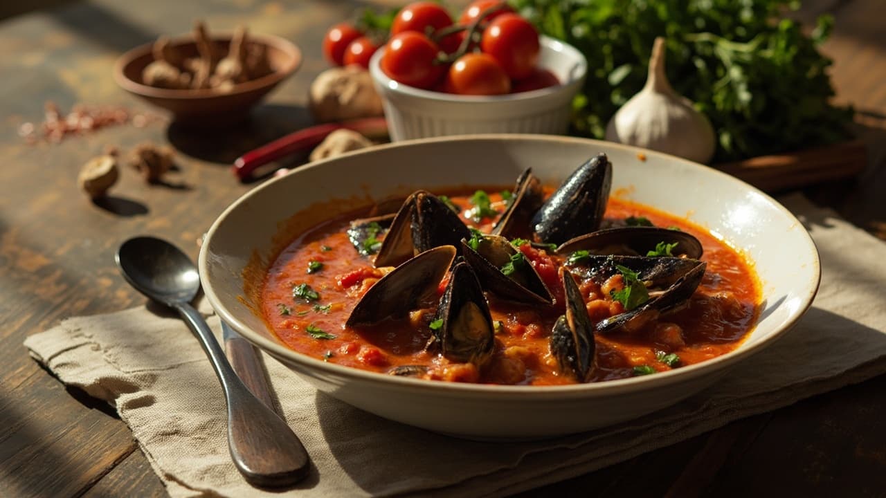 Mussels in Spicy Tomato Sauce with Capers