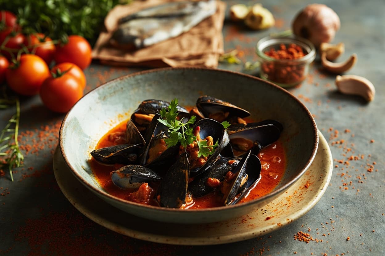 Mussels Steamed in Smoked Paprika Tomato Broth