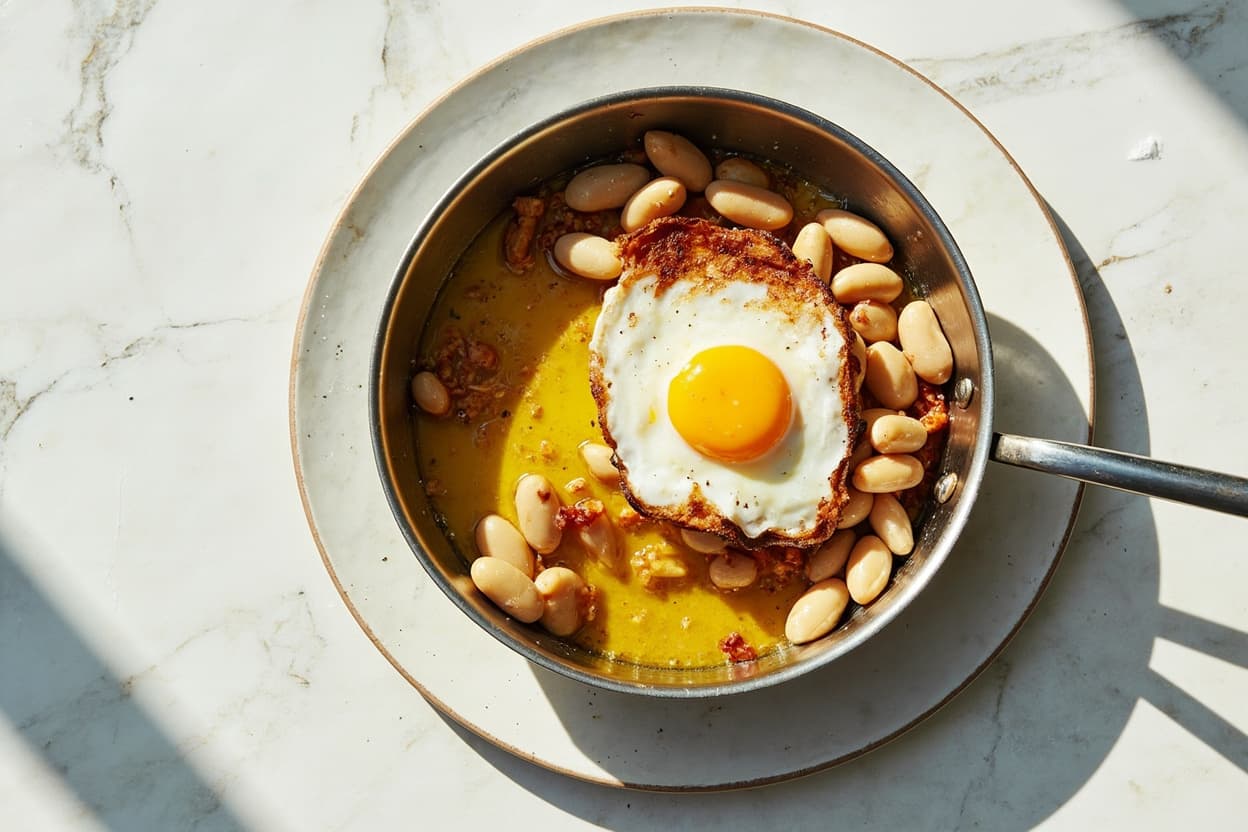Olive Oil Fried Egg and Beans