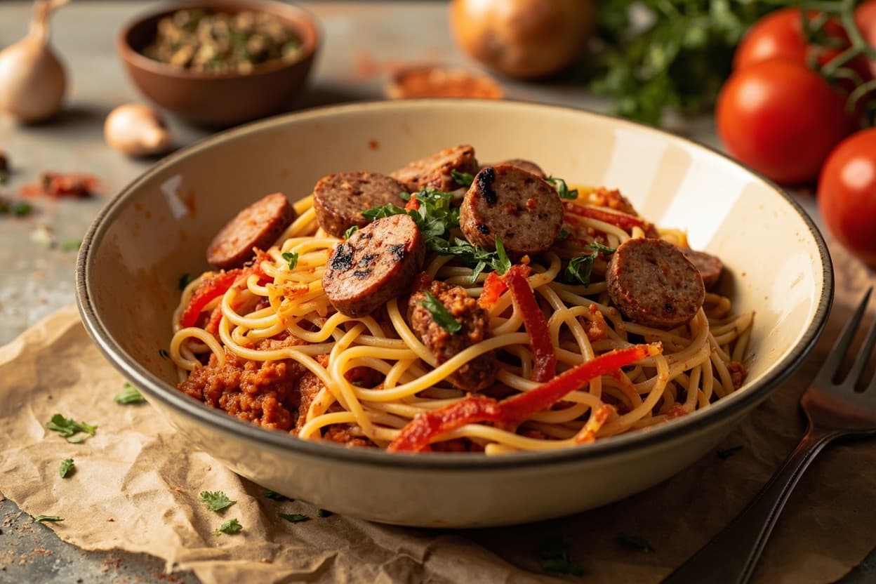 One-Pot Jollof Spaghetti with Sausage
