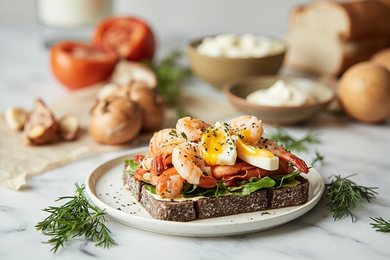 Open Shrimp and Egg Smørrebrød